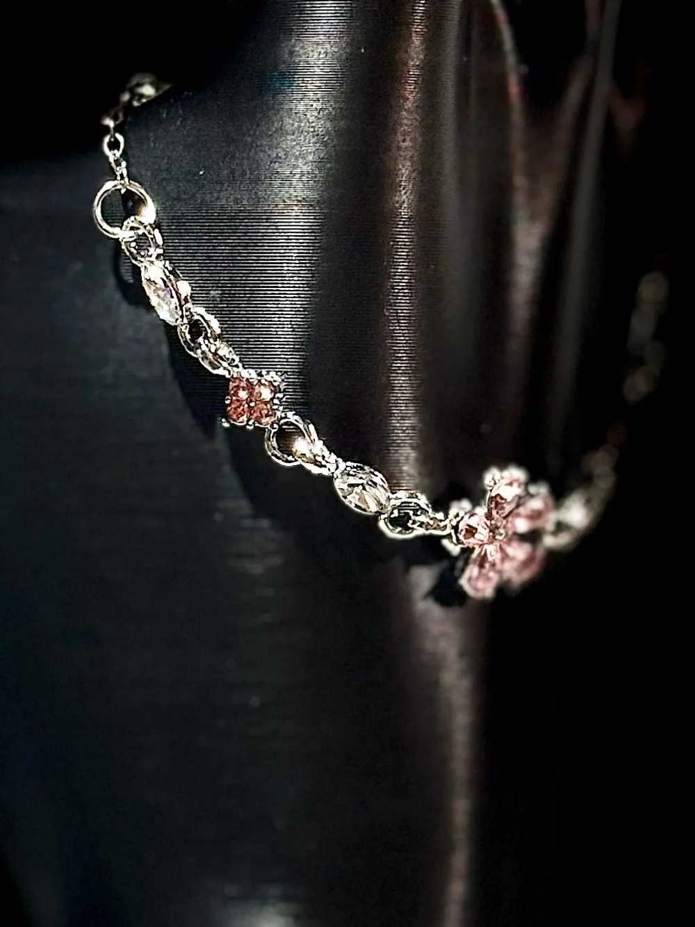 Pink Crystal Flower Choker Bracelet - Women Jewelry